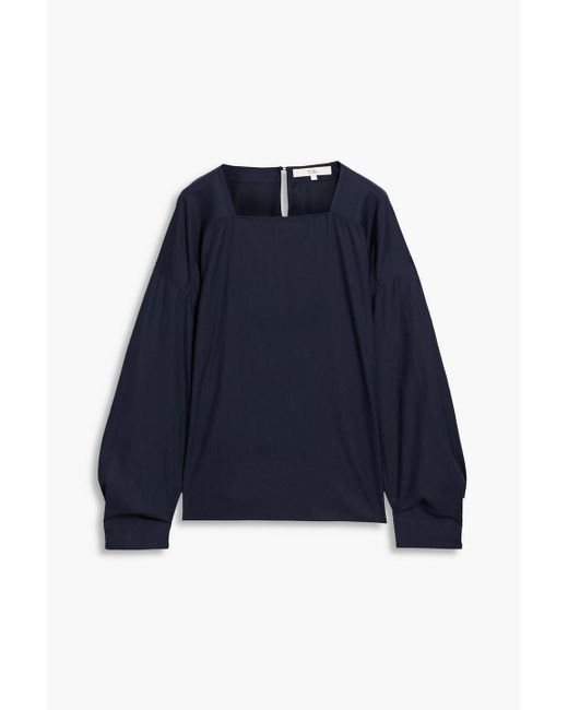 Tibi Blue Draped Lyocell And Cotton-Blend Twill Top