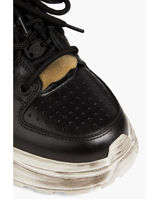 Maison Margiela Black Artisanal Distressed Leather exaggerated Sole Sneakers