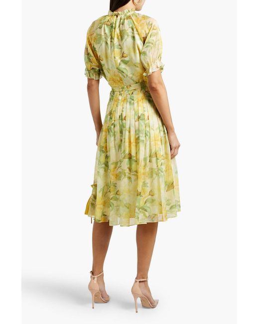 Mikael Aghal Yellow Ruffled Floral-Print Chiffon Blouse