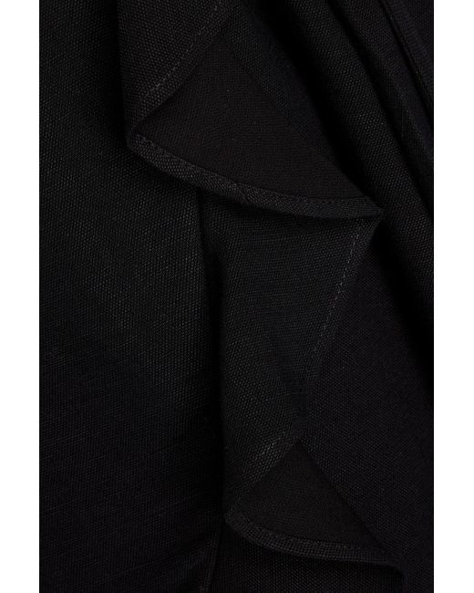 IRO Black Loomy Ruffled Tm And Linen-blend Mini Wrap Dress