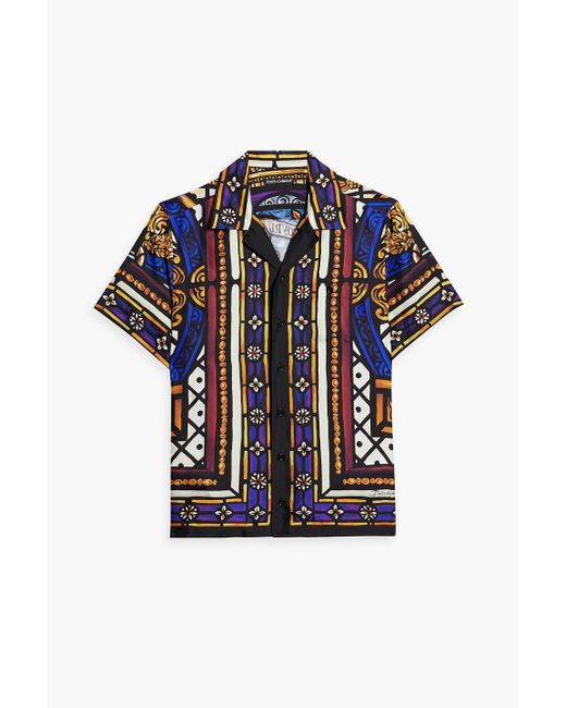 Dolce & Gabbana Blue Printed Silk-twill Shirt for men