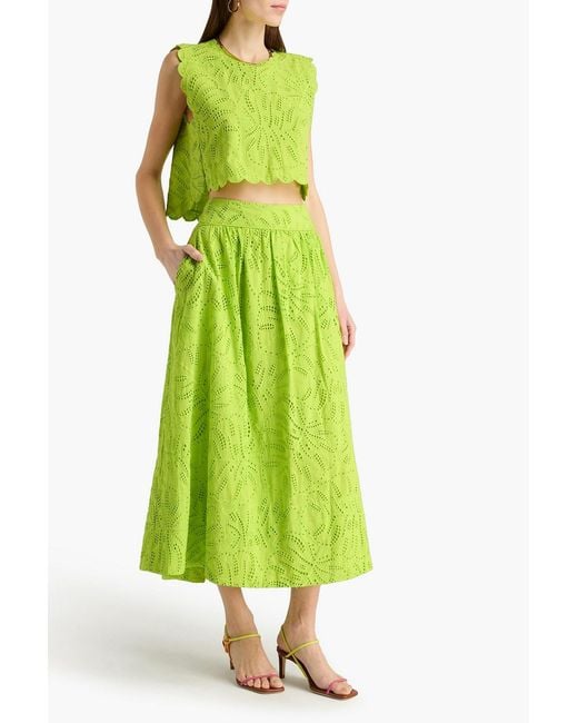 Farm Rio Green Cropped Broderie Anglaise Cotton Top