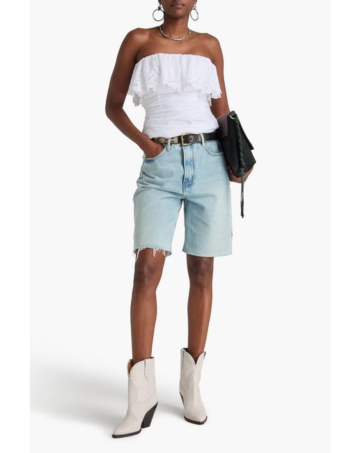 Isabel Marant White Kesha Strapless Ruffled Broderie Anglaise Ramie Top