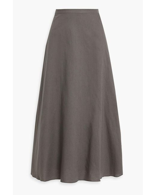Mikael Aghal Gray Cotton And Linen-Blend Midi Skirt