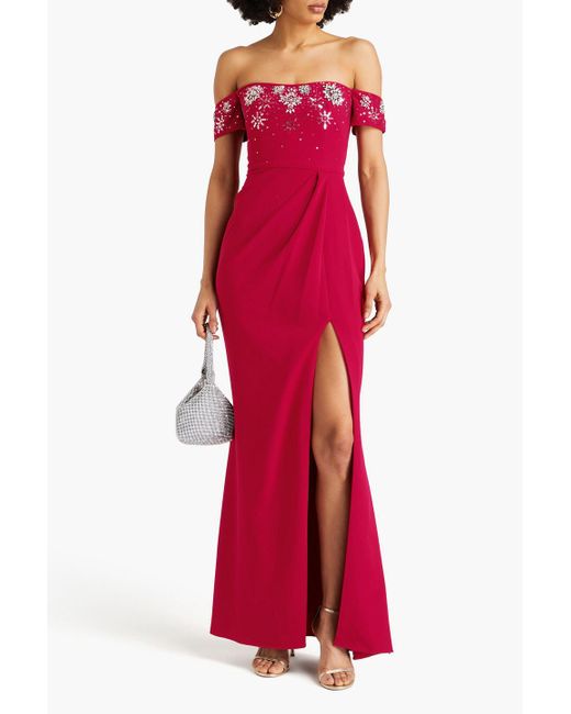 Marchesa One Shoulder Stretch Crepe Gown in Red