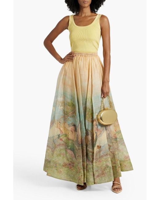 Zimmermann White Printed Cotton And Linen-blend Maxi Skirt