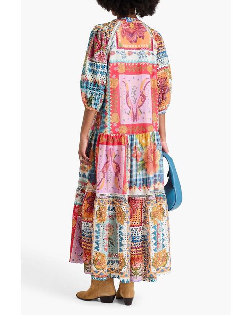 Farm Rio Red Printed Swiss-dot And Broderie Anglaise Cotton Midi Dress