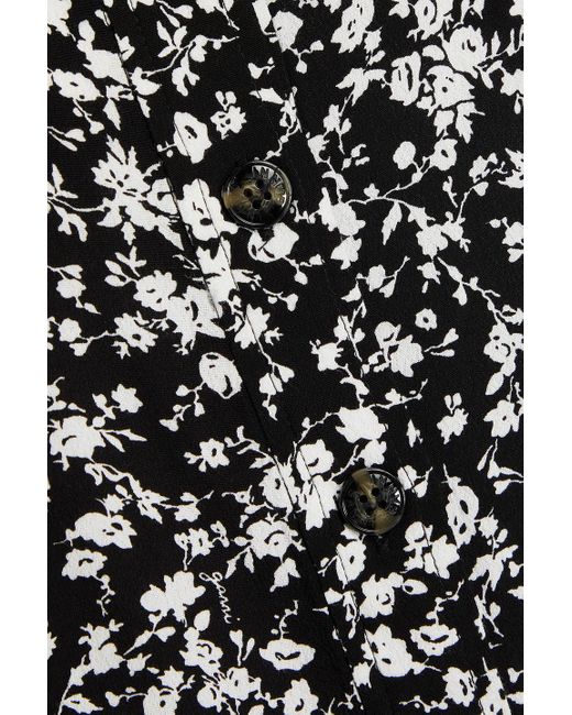 Ganni Black Floral-print Crepe Midi Shirt Dress