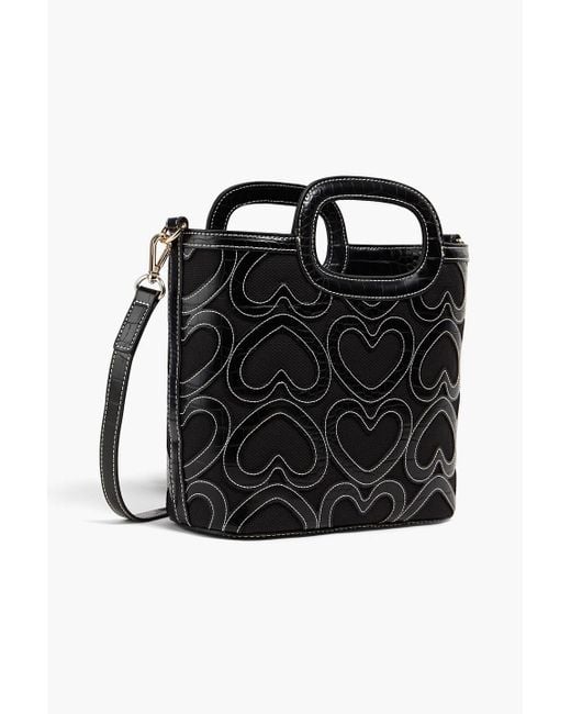 Love Moschino Black Appliquéd Canvas And Faux Croc-effect Leather Bucket Bag