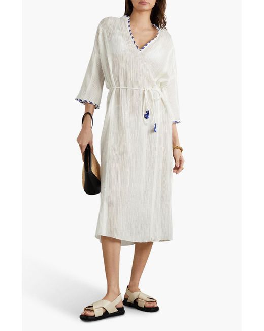 Tory Burch Crochet-trimmed Ramie And Cotton-blend Gauze Midi Dress in ...