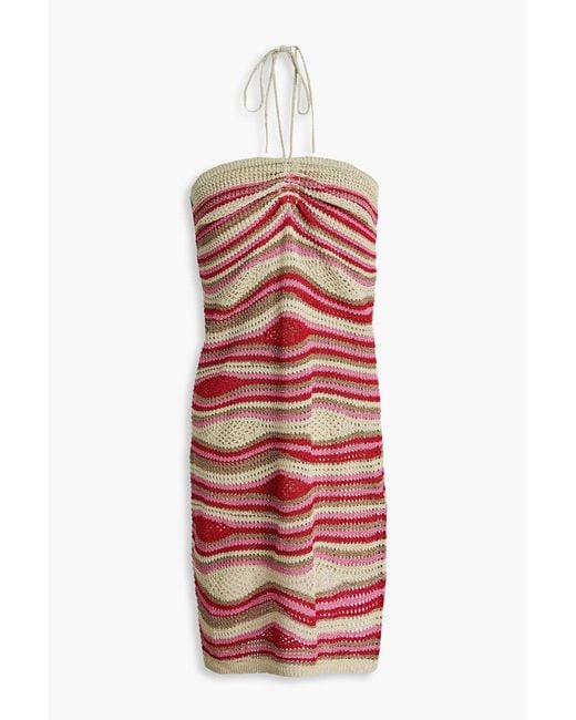 Farm Rio Red Metallic Striped Knitted Halterneck Mini Dress