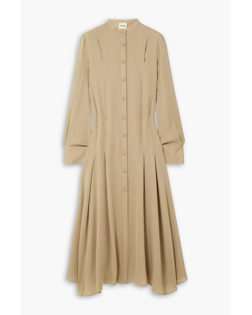 Khaite Natural Waylon Oversized Pleated Silk-georgette Shirt Dress