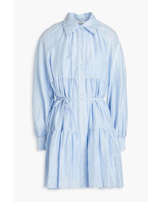 Sandro Blue Tiphaine Tiered Linen-blend Mini Shirt Dress