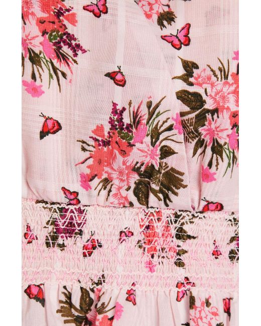 LoveShackFancy Pink Ophira Cropped Floral-print Cotton Top