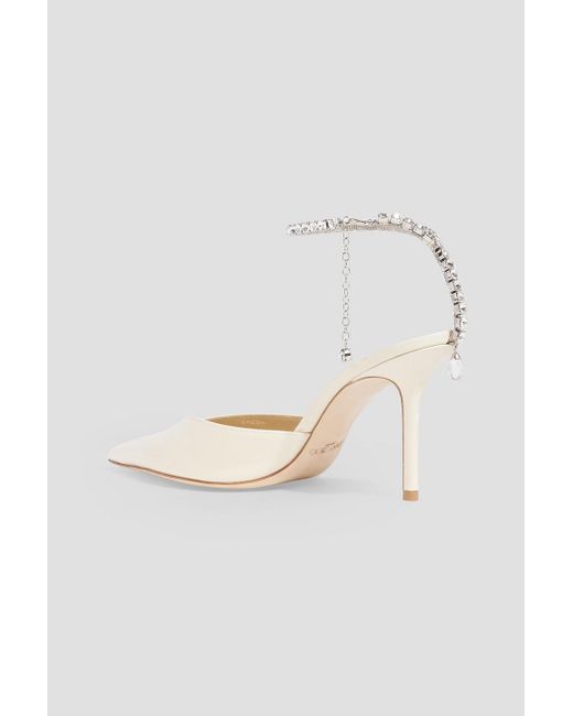 Jimmy Choo White Saeda Crystal-Embellished Patent-Leather Pumps