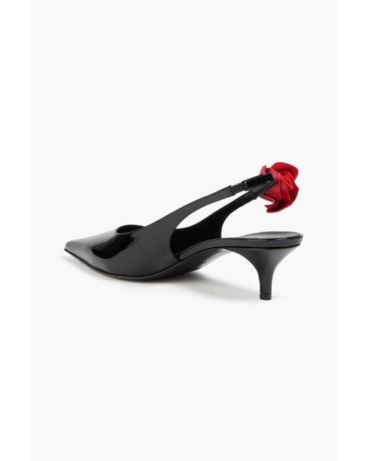Magda Butrym Black Floral-appliquéd Patent-leather Slingback Pumps
