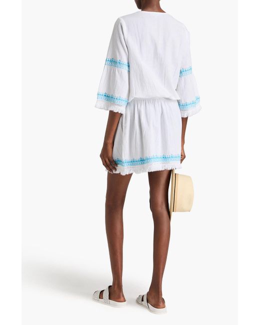 Melissa Odabash Blue Martina Embroidered Cotton Ad Linen-blend Mini Dress