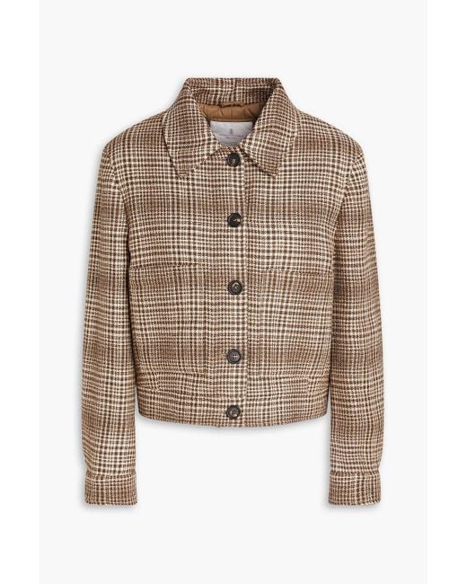 Brunello Cucinelli Brown Jacke aus einer wollmischung mit hahnentrittmuster in metallic-optik