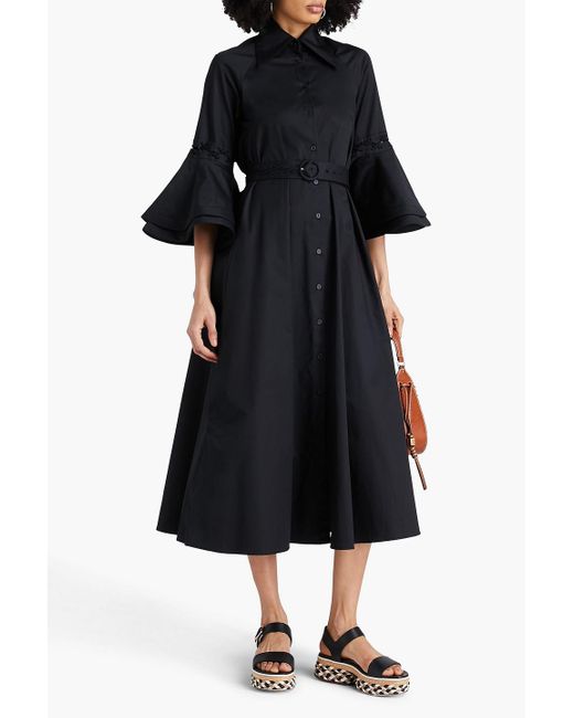 Palmer//Harding Black Belted Cotton-poplin Midi Shirt Dress