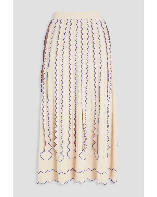 Zimmermann Natural Scalloped Stretch-knit Midi Skirt