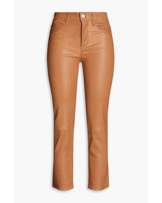 FRAME Brown Le High Straight Cropped Straight-leg Leather Pants