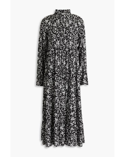 Ganni Black Floral-print Crepe Midi Dress