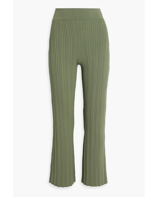 Veronica Beard Green Massaro Ribbed-Knit Flared Pants