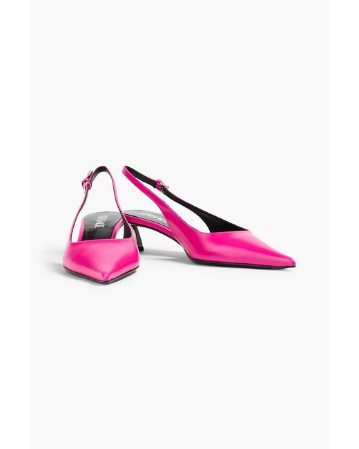 Versace Pink Pin Point Leather Slingback Pumps