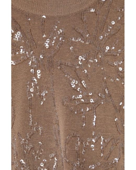 Brunello Cucinelli Brown Sequin-Embellished Linen-Blend Sweater