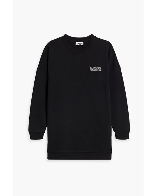 Ganni Black Oversized Embroidered Cotton-blend Fleece Sweatshirt