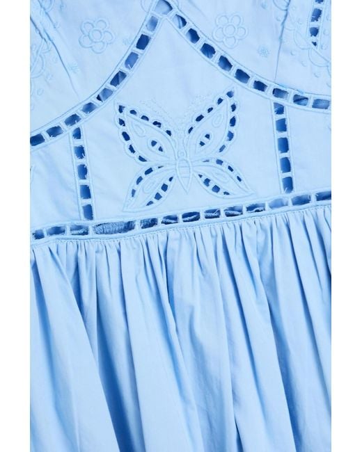 Claudie Pierlot Blue Broderie Anglaise Cotton Mini Dress