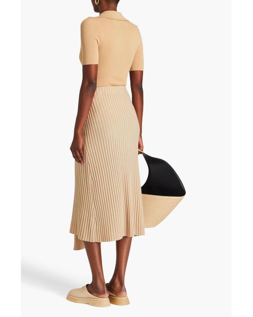 By Malene Birger Natural Cassila Wrap-effect Ribbed Merino Wool Midi Skirt