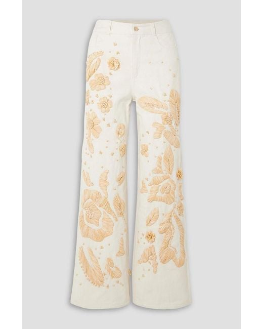 Cult Gaia Natural Jarli Raffia-appliquéd High-rise Wide-leg Jeans