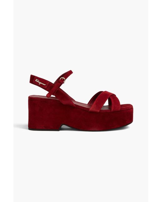 Ferragamo Eleny Suede Platform Sandals in Red | Lyst UK