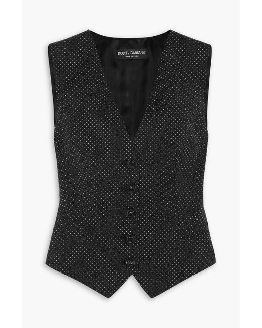 Dolce & Gabbana Black Polka-dot Wool And Satin Vest