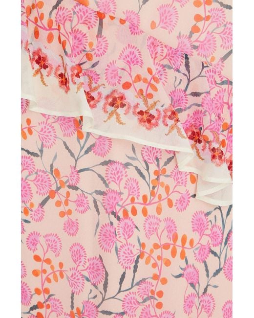 Saloni Pink Ruffled Floral-print Silk-chiffon Maxi Dress