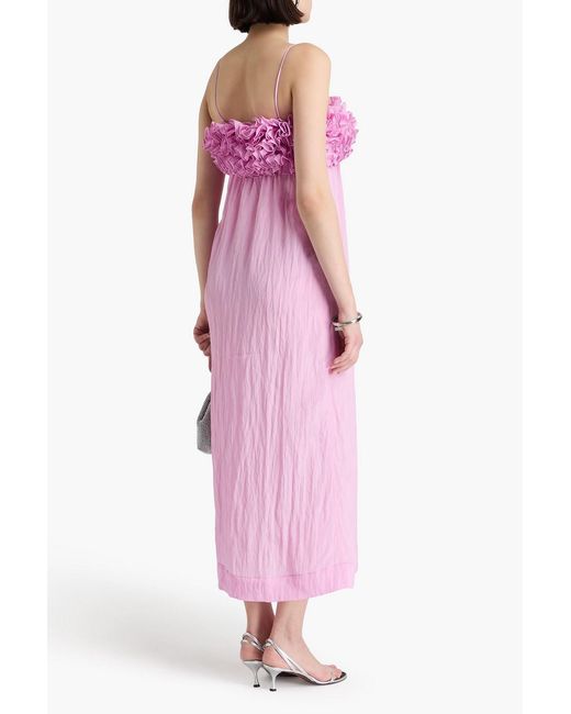 Ganni Pink Ruffled Crinkled-Taffeta Midi Dress
