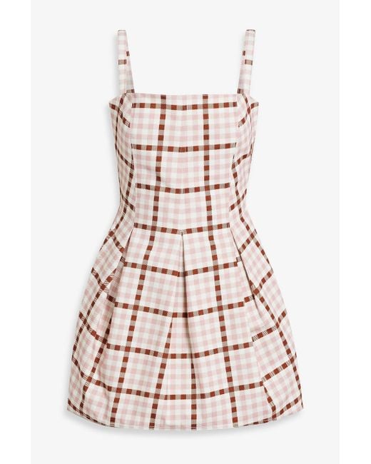Emilia Wickstead Pink Eris Pleated Gingham Cotton-twill Mini Dress