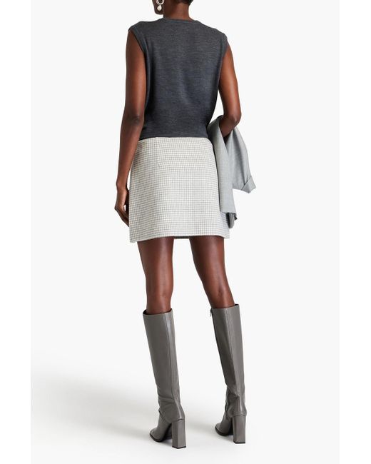 Theory White Gingham Wool-felt Mini Skirt