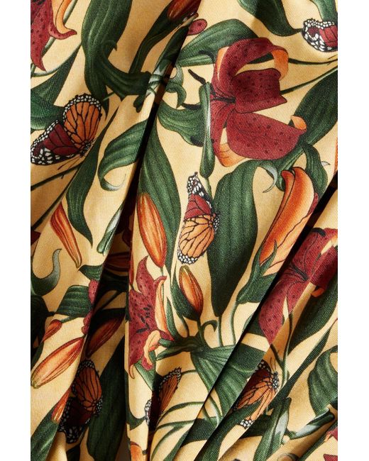 Agua Bendita Metallic Sepia Monarca Cutout Floral-print Halterneck Bandeau Bikini Top