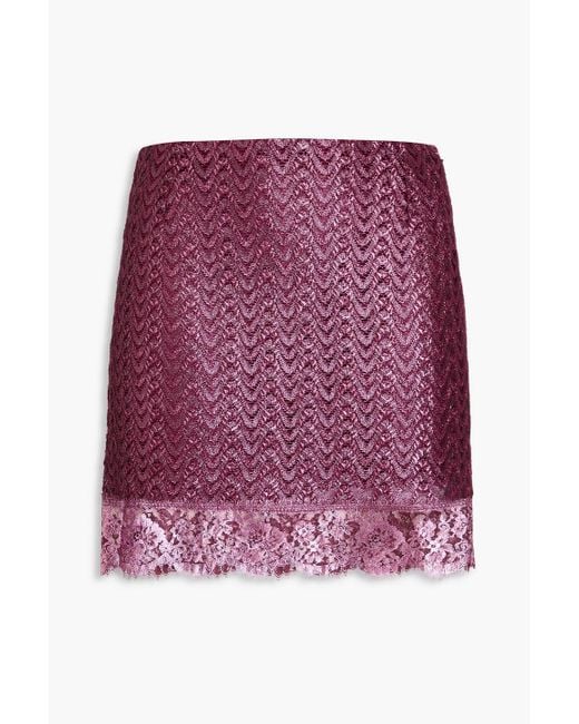 Missoni Purple Lace-trimmed Metallic Wool-blend Mini Skirt