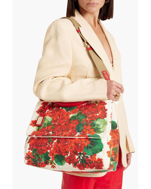 Dolce & Gabbana Red Sicily Floral-print Canvas Tote