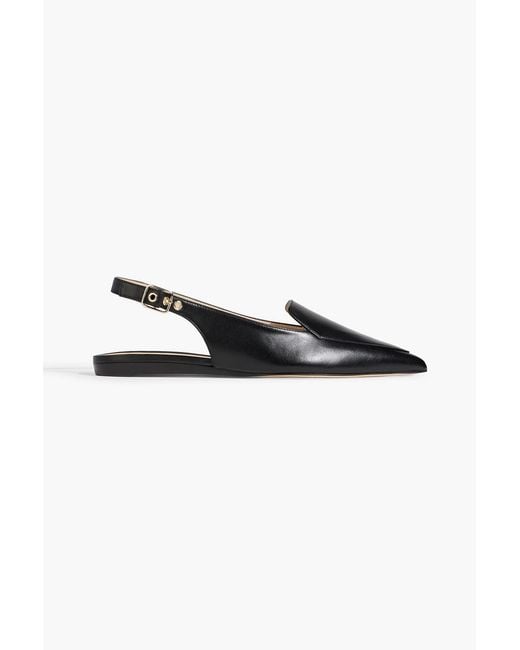 Stuart Weitzman Black Ryder Leather Slingback Point-Toe Flats