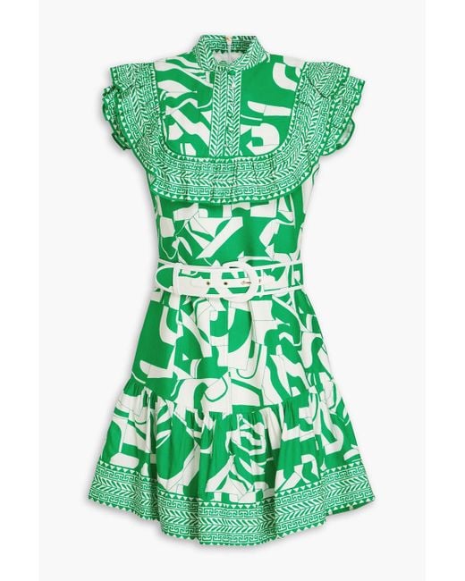Rebecca Vallance Green Minikleid aus einer leinenmischung mit print und rüschen