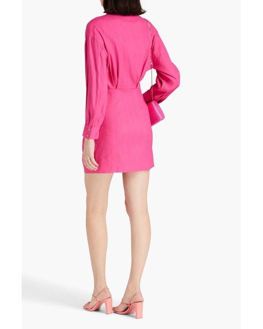Maje Pink Pleated Linen-blend Mini Wrap Dress