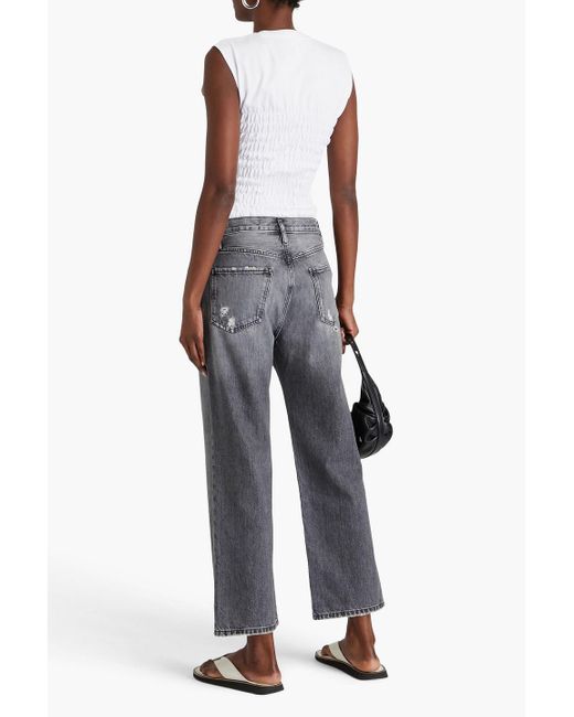 FRAME Gray Le Jane Cropped Distressed High-rise Straight-leg Jeans