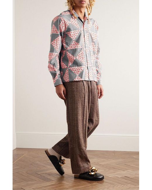 Bode White Deco Puzzle Patchwork Printed Cotton-Poplin Shirt for men