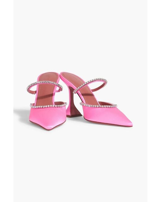 AMINA MUADDI Pink Gilda Crystal-Embellished Satin Mules