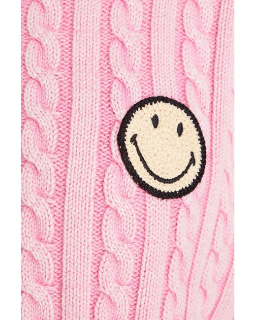 Sandro Pink Cropped pullover aus baumwolle mit zopfstrickmuster und verzierung
