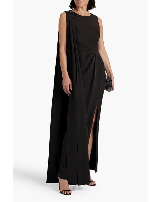 Marchesa Black Embellished Draped Crepe Gown